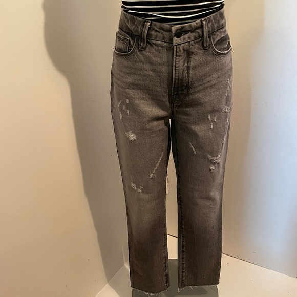 Good American jeans the weekender distressed raw hem gray black size 26 - Picture 1 of 6